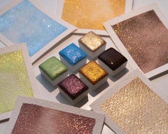 Nature Sparkles Handmade Shimmer Watercolors – Set of 6, Half Pans