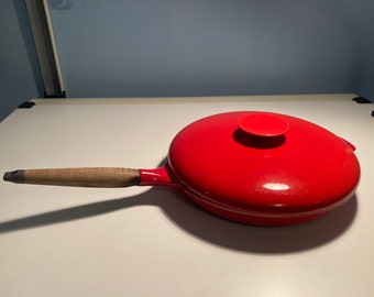 Copco Michael Lax Red Cast Iron Skillet with Lid