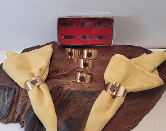 Be My Guest Crest Napkin Cuff Gold Tone Brand Napkin Rings Set of 6