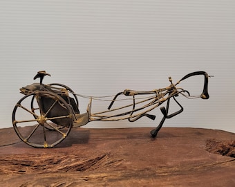 Mid Century Nail and Metal Sculpture , Man Horse and Buggy Designed Sculpture