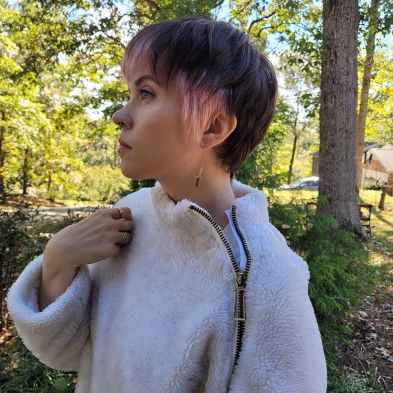 Mod Fuzzy Soft Vintage Diagonal Zip Up Coat Ladies - image 3