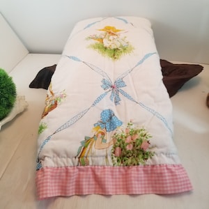 Vintage Holly Hobbie Crib Comforter: Pink Gingham Ruffle, Country Charm