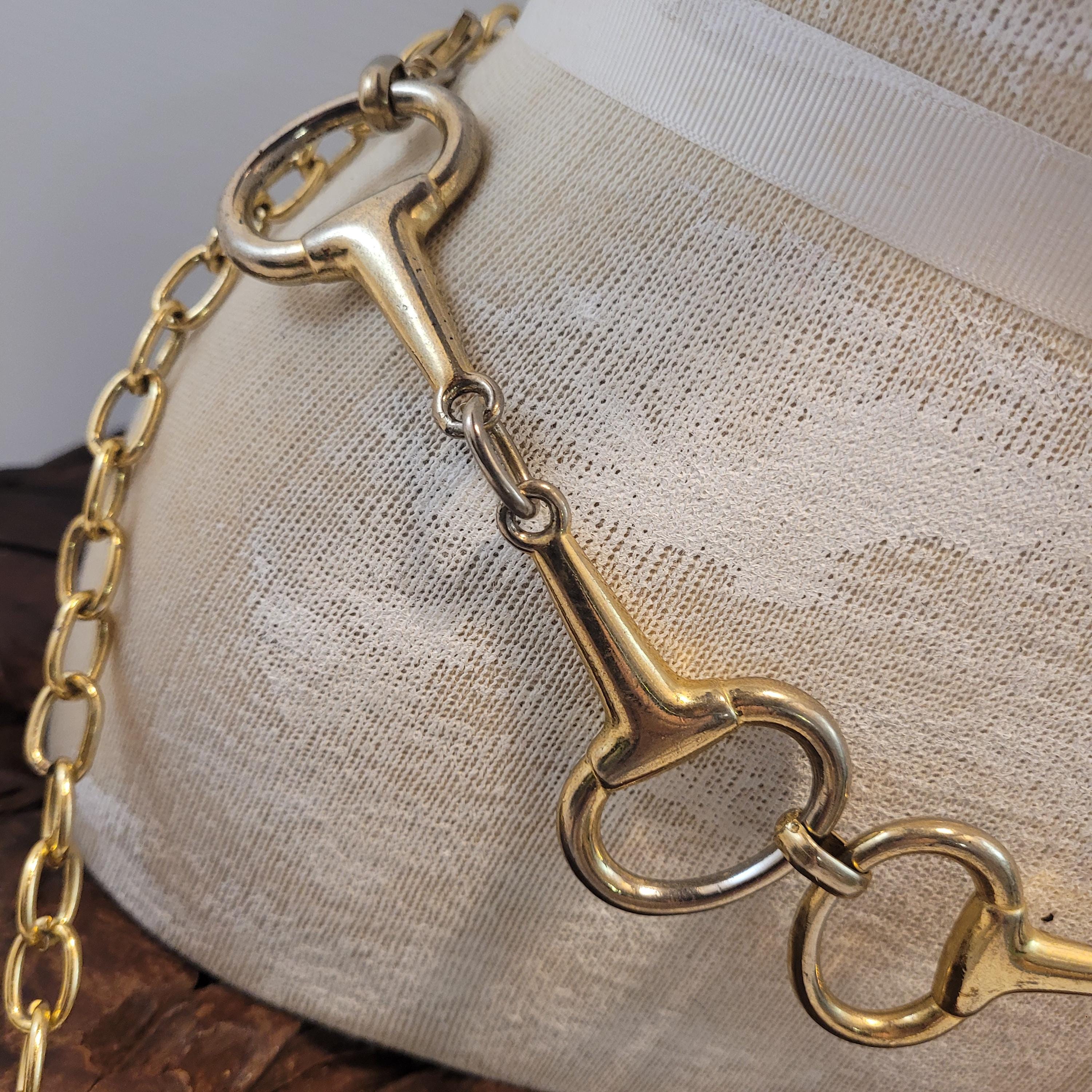 Gold Horse Bit Snaffle Link Statement Belt | Equestrian Western Luxe NWT Elastic Belt Snaffle Bit – Equs Code main image 3