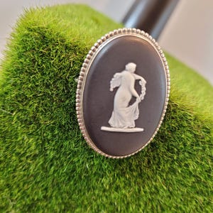 Vintage Wedgwood Jasperware Brooch: Black Oval, White Figure, Made in England