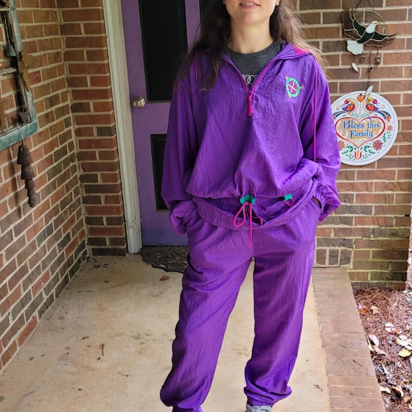 Vintage Wilson Track Suit: Purple & Hot Pink 80s/90s Running Outfit