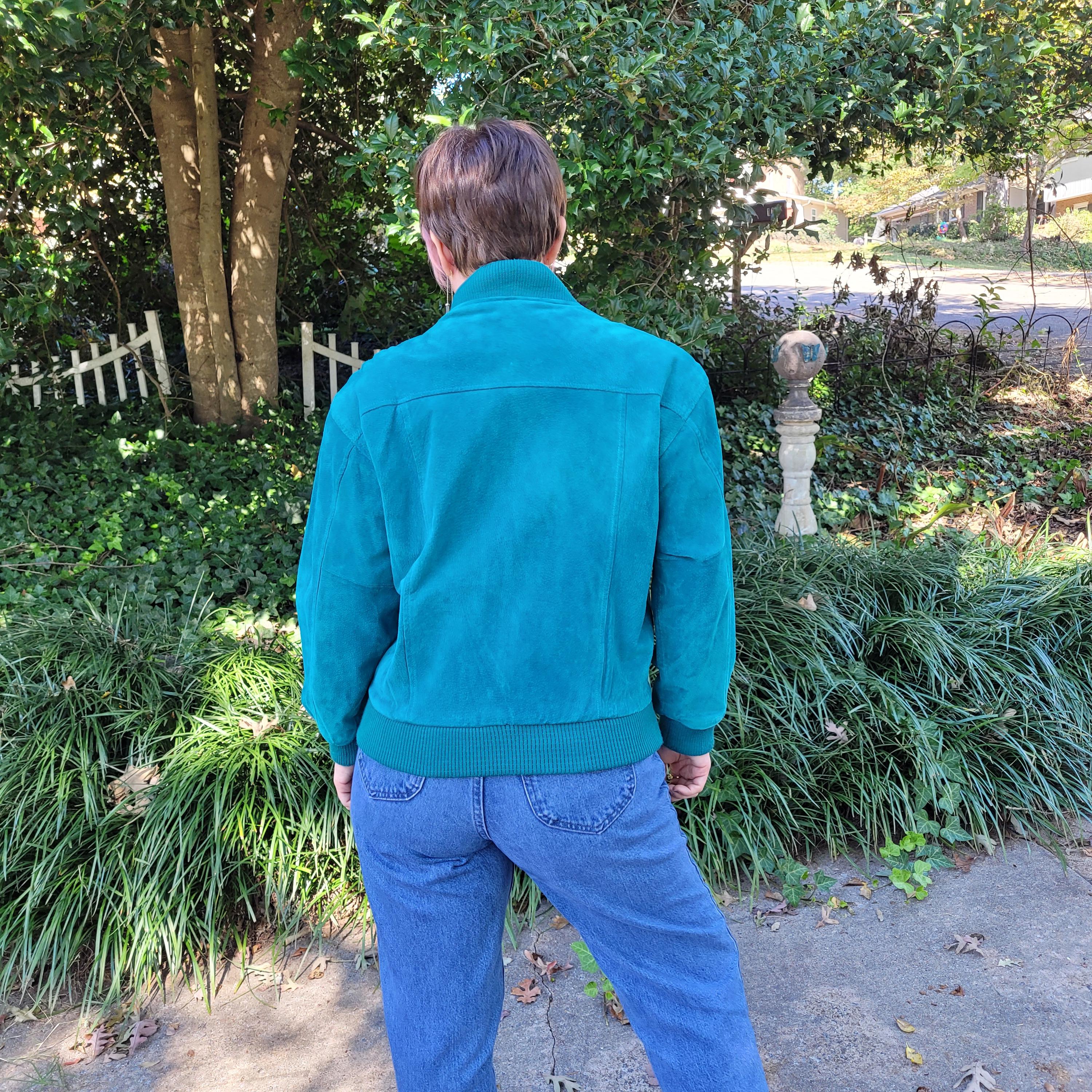 Vintage 80s Turquoise Suede Leather Bomber Jacket - Small - Etsy