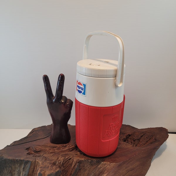 Vintage Pizza Hut Pepsi Relief Pitcher Coleman Cooler Jug ,Half Gallon Thermos With Top Handle Side Handle and Lift Up Sip Or Pour Spout