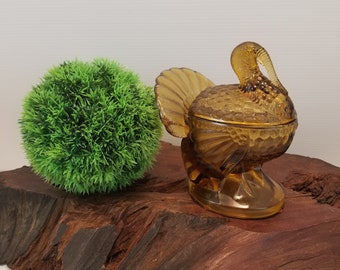 LE Smith Honey Gold Glass Turkey Candy Dish