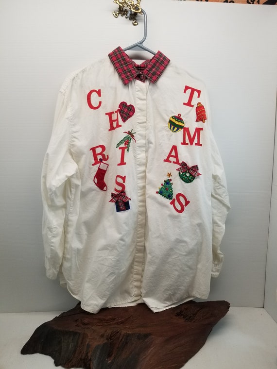 Christmas Designed Long Sleeve Shirt Ladies Size 18 W Victoria Jones Cotton Button Up Etsy Australia
