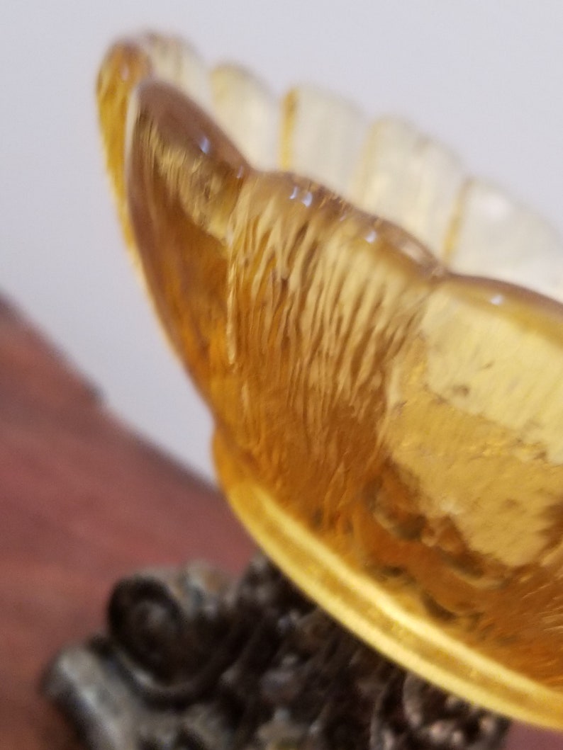 Amber Glass Sunflower Trinket Dish Decorative Bowl Amber Sunflower Candy Dish on Metal Pedestal Vintage Sunflower Bowl on a Pedestal
