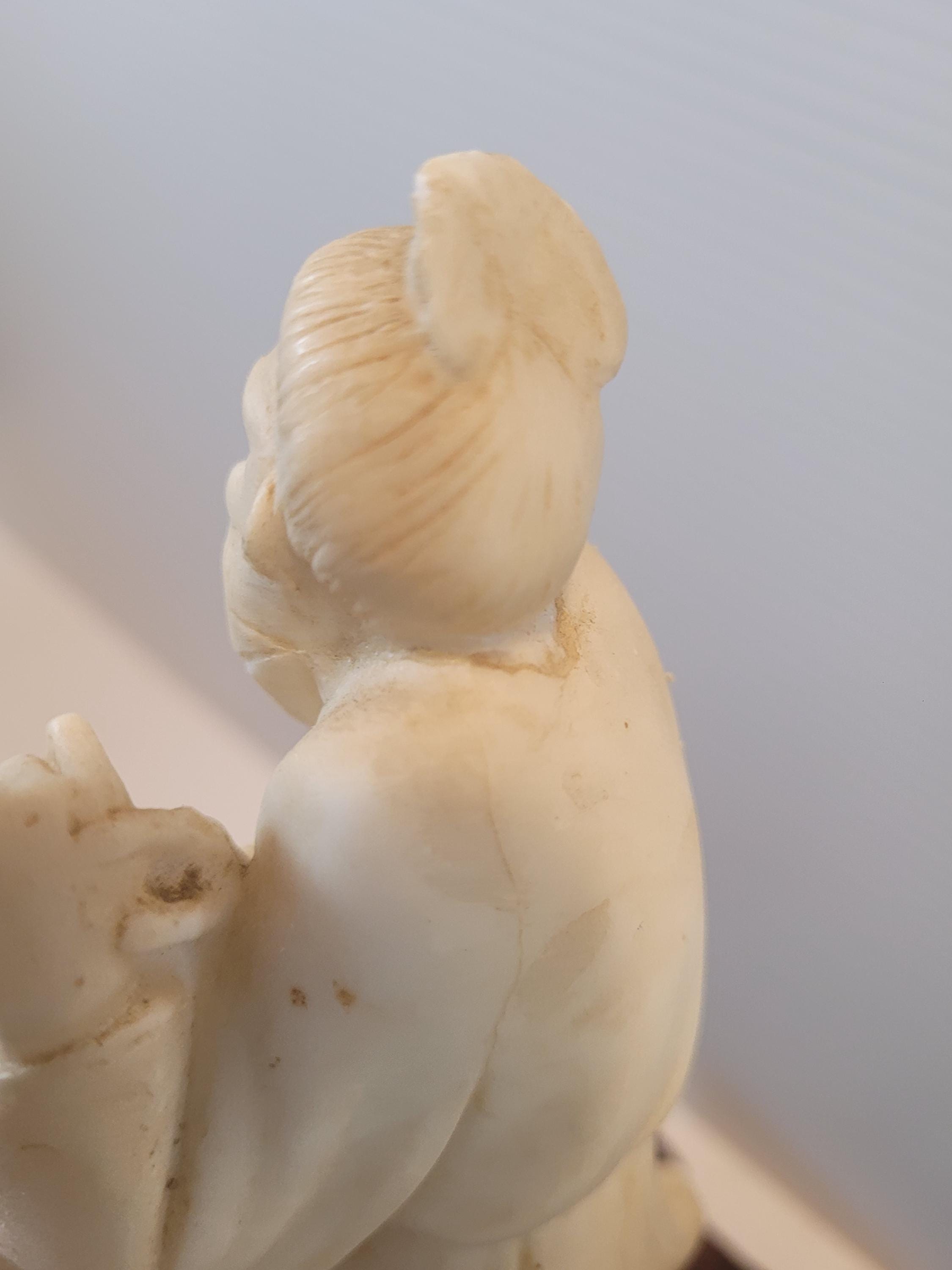 Vintage Santini Stone Carved Asian Fishermen Pair , One Has Been
