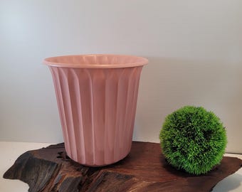 Vintage Rose Pink Fluted Trash Can: 90s Powder Room Decor