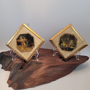 Florentine Fruit and Floral Print Diamonds, Vintage Gilded Edges With Paper Art