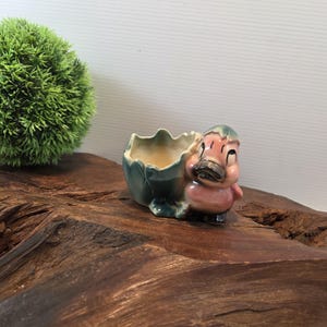 Broken Egg Little Goose Planter , Pink / Green Pottery Little Duck Indoor Planter,