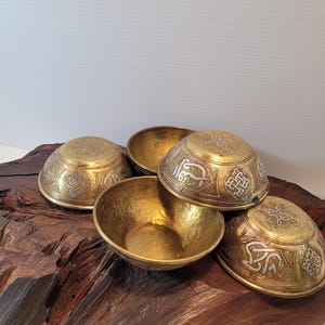 Vintage Persian Brass Bowls: Islamic Copper & Silver Design, Set of 5