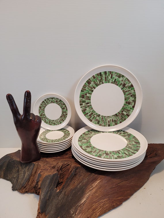 West Bend Melamine Mosaic Plates Set of Salad Plates or Dinner
