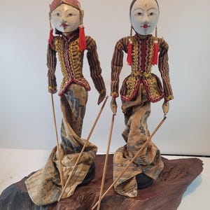 Vintage Indonesian Wayang Golek Stick Puppet Pair