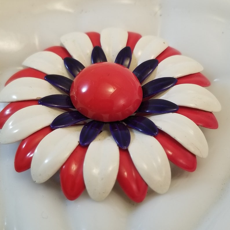Bold 1970s Patriotic Brooch Patriotic Floral Brooch Holiday Jewelry Red White Blue Flower Brooch 4th of July Jewelry Patriotic Pin