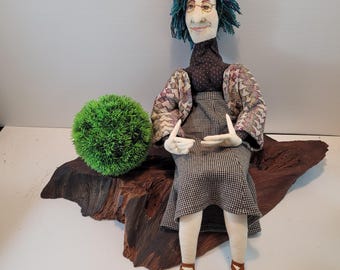 Vintage Handmade Art Doll: OOAK Fabric Doll with Painted Features