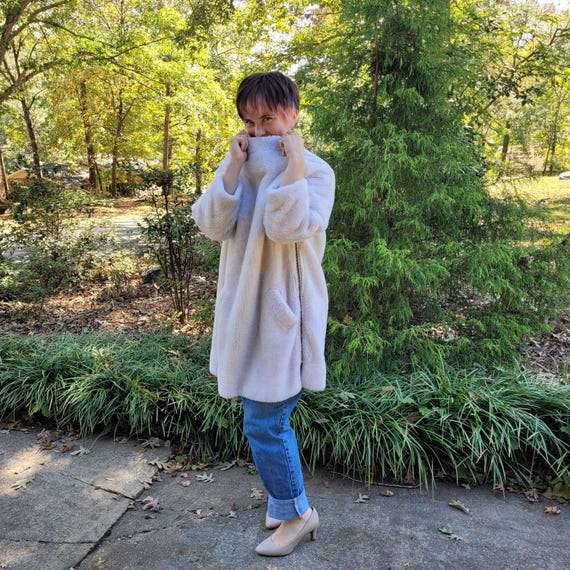 Mod Fuzzy Soft Vintage Diagonal Zip Up Coat Ladies - image 2