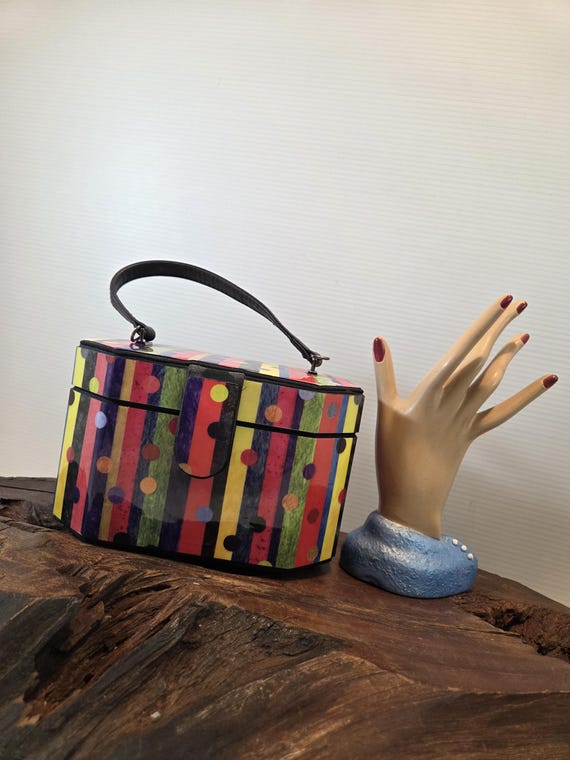 Vinyl Padded Jewelry Box in Polka Dot Stripes Purse Design