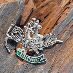 Vintage German Hat Brooch: Edelweiss, Deer, Berchtesgaden