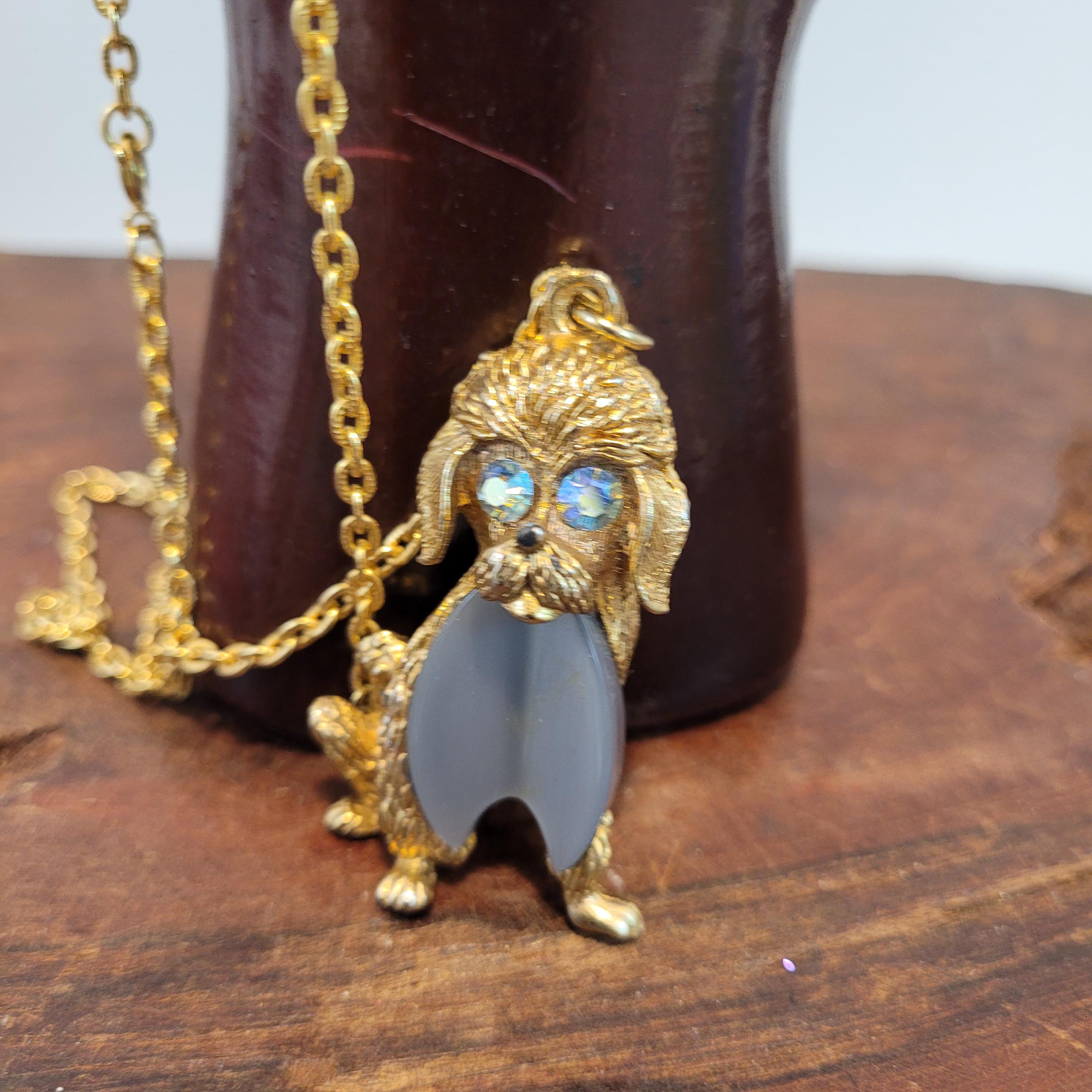 Antique 14K Gold Eyed Fox Pendant Necklace, Solid Gold