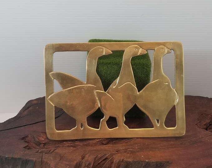 Vintage Brass Duck Trivet, Three Ducks on Brass Trivet, Ducks in a Row