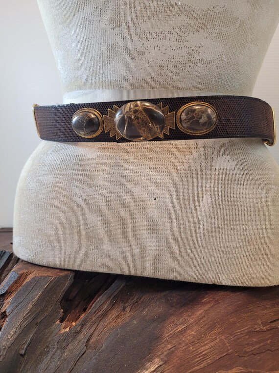 Vintage Ladies Brown Stone Belt, Gold Tone Southwestern  display picture 3