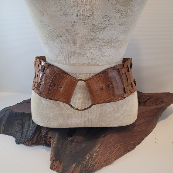Vintage Leather Braided Wide Corset Belt - image 1
