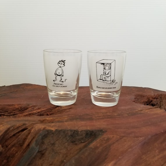 W Steig Pair of Mid Century Double Shot Shot Glasses Vintage Barware Pair 4  Oz 