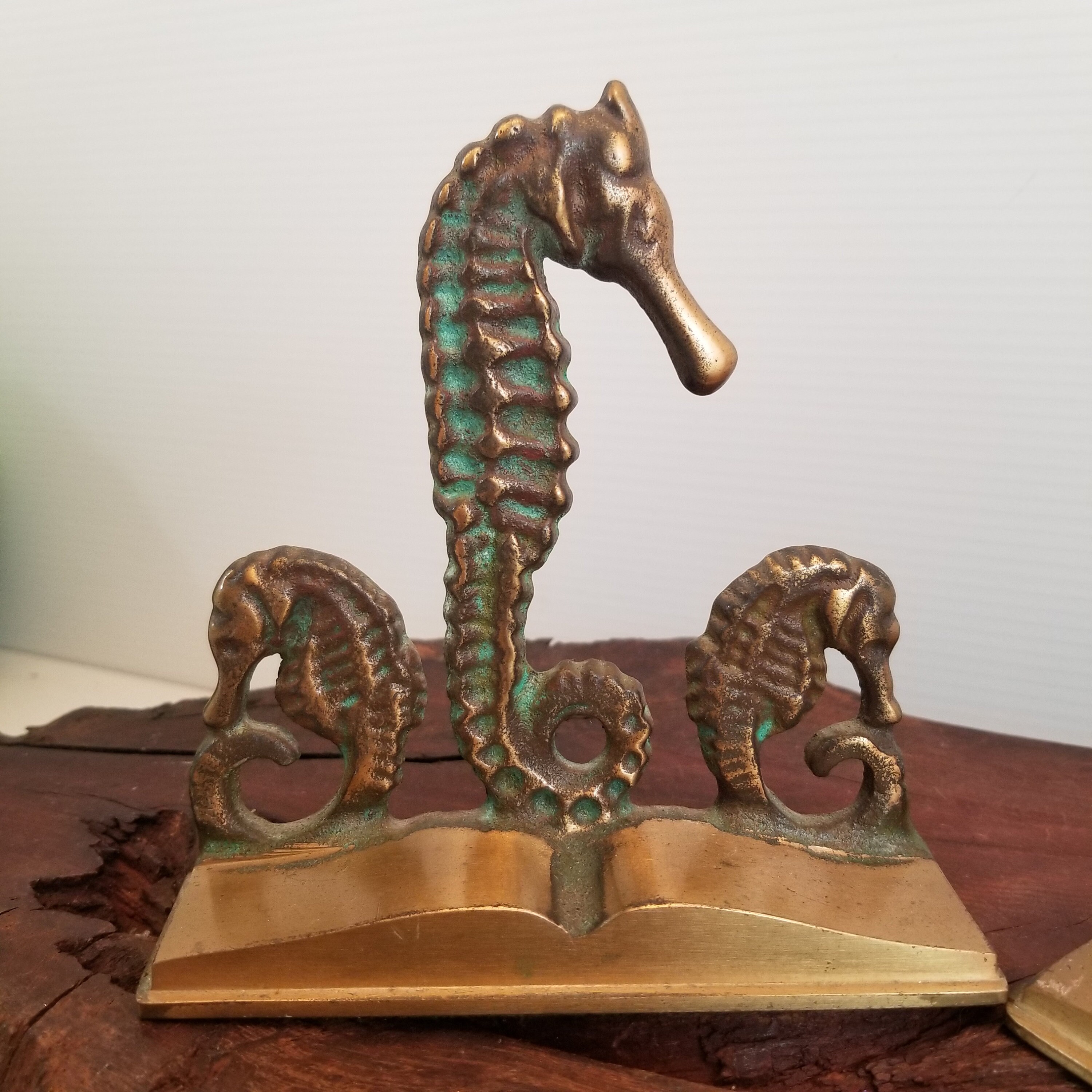 Seahorse Family Bookends in Brass Nautical Decor 
