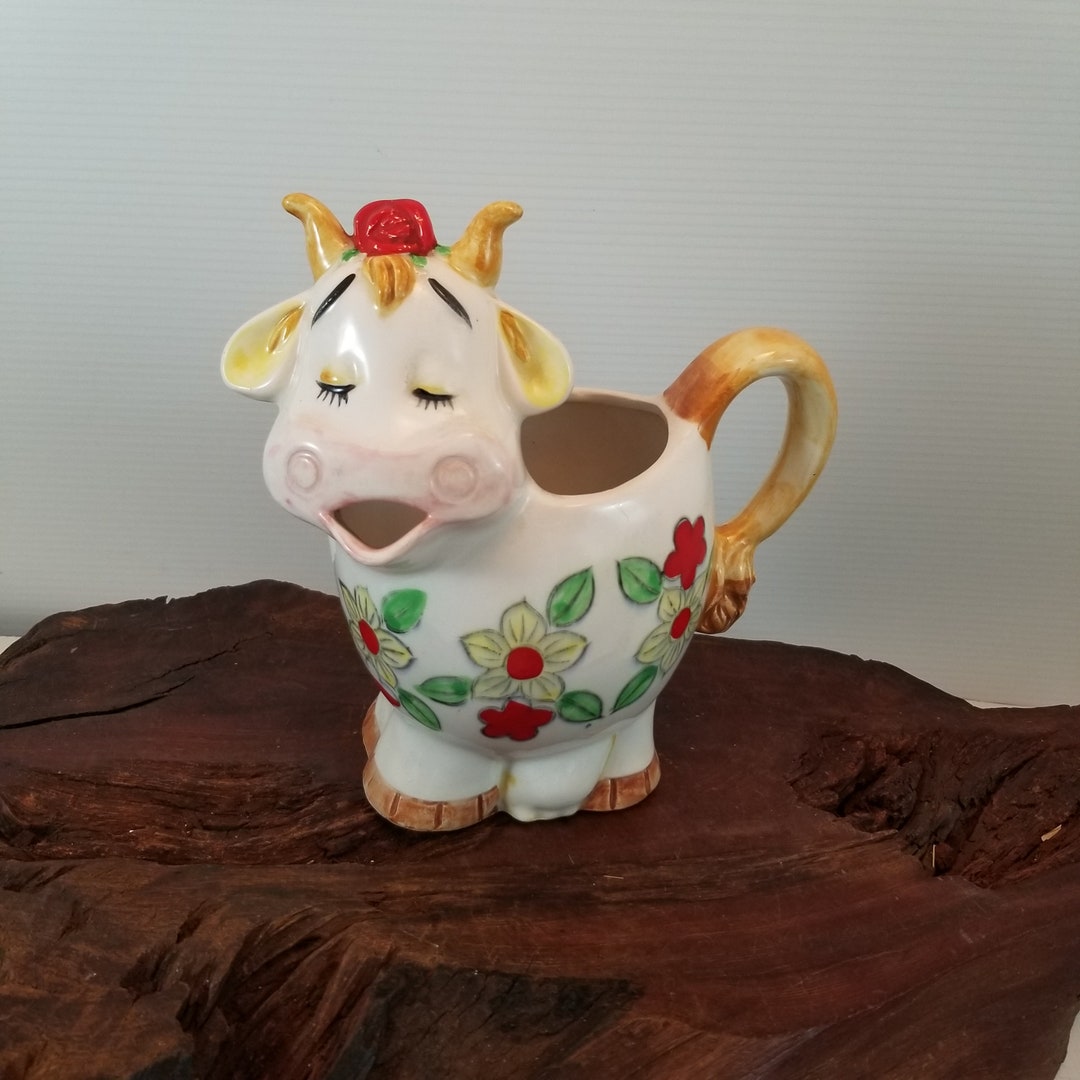 Cow Shaped Creamer Pitcher With Daisies Small Milk Pitcher Etsy