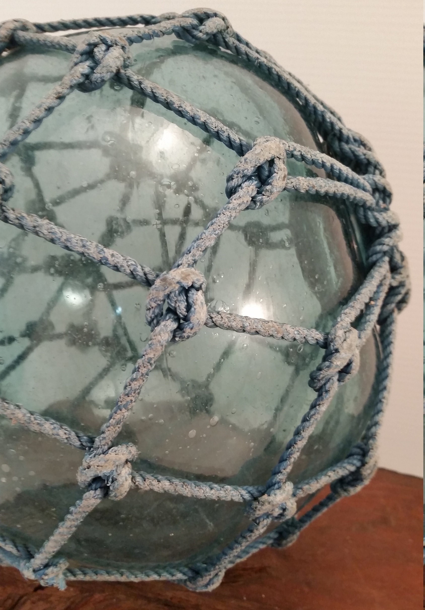 Vintage Japanese Glass Fishing Net Float XL Light Blue Rope Etsy