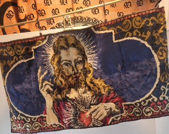 Tapiz vintage del Sagrado Corazón de Jesús para colgar en la pared, tapiz religioso, decoración cristiana
