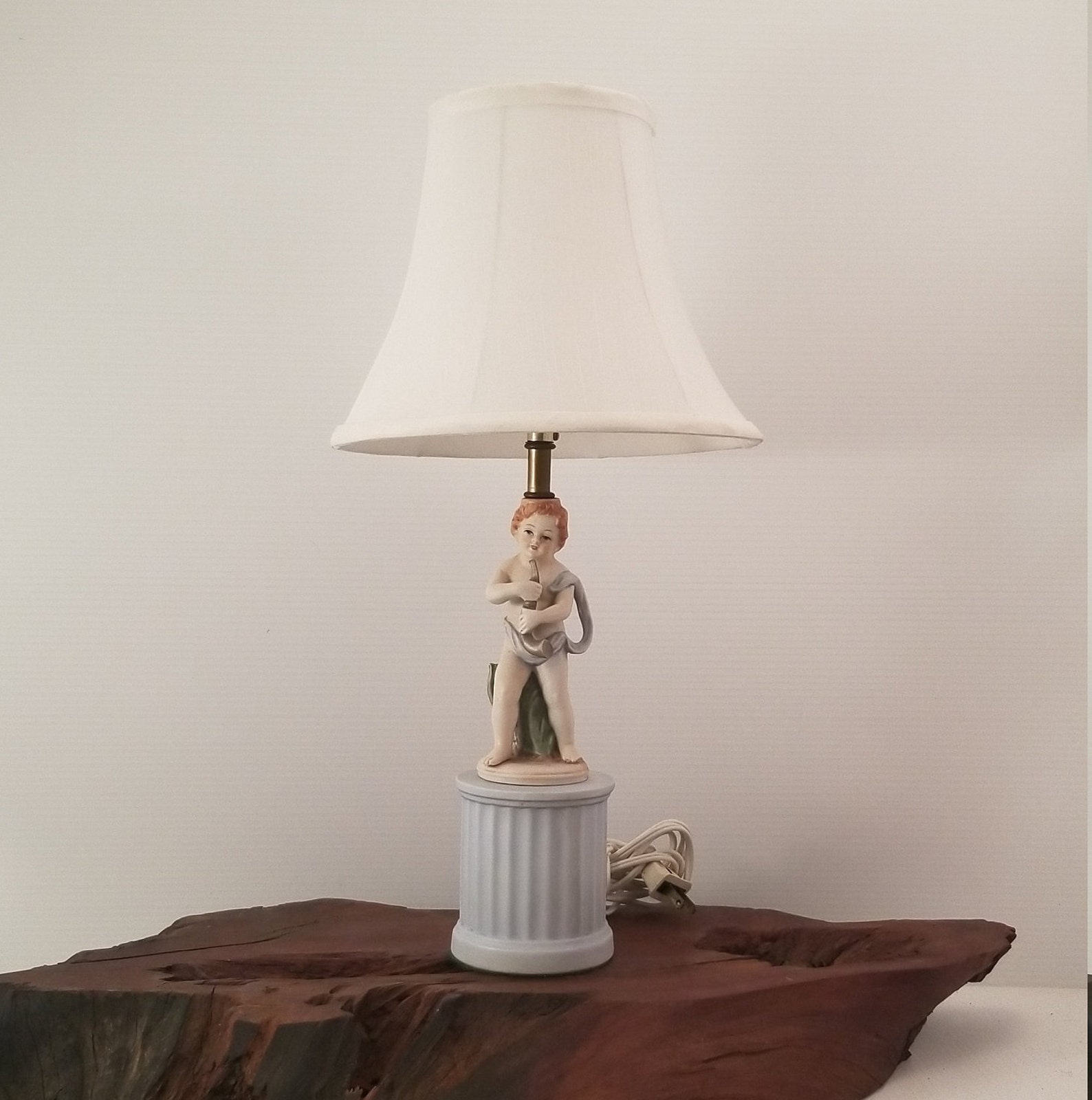 Vintage Cherub Table Lamp Porcelain Cherub Blowing Horn Etsy