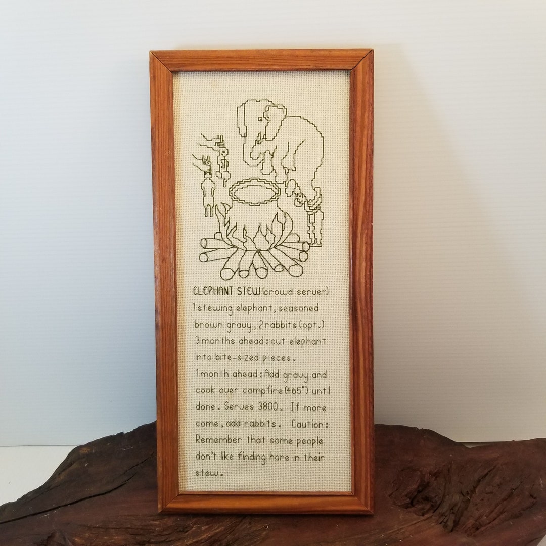 Vintage Elephant Stew Recipe Needlepoint Funny Recipe With Etsy