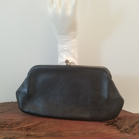 black leather evening bag