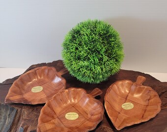 Formosa Wood Leaf Bowls , Set of 3 Dishwasher Safe Wooden Snack Bowls