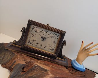 Antique Waltham Mantel Clock, Wood With Gold Accents Wind Up Operated Mantel Clock