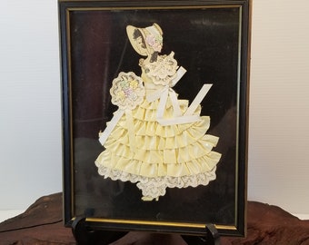 Antique Paper Doll Victorian Lady Portrait , Vintage Paper Doll Ribbon Lady In Bonnet, Antique Paper and Ribbon Art 1920&#39;s