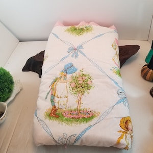 Vintage Holly Hobbie Crib Comforter: Pink Gingham Ruffle, Country Charm