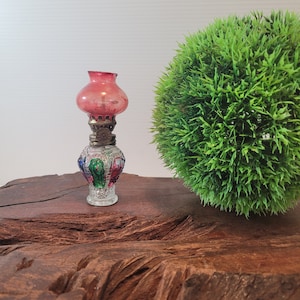 Vintage Miniature Oil Lamp Multicolored Glass Made In Hong Kong