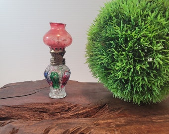 Vintage Miniature Oil Lamp Multicolored Glass Made In Hong Kong