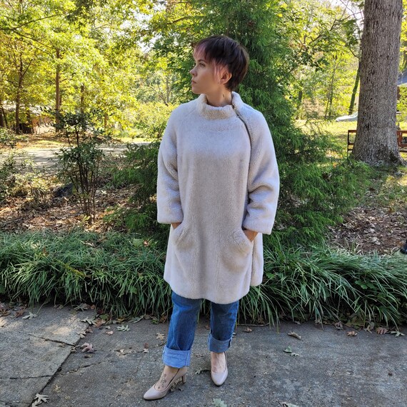 Mod Fuzzy Soft Vintage Diagonal Zip Up Coat Ladies - image 1