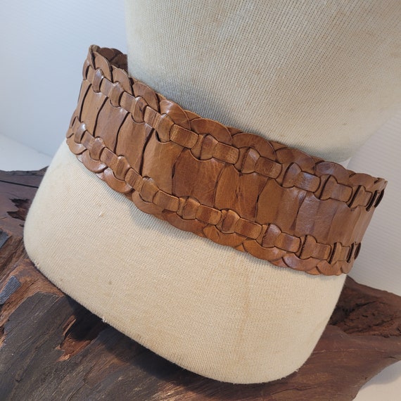 Vintage Leather Braided Wide Corset Belt - image 5