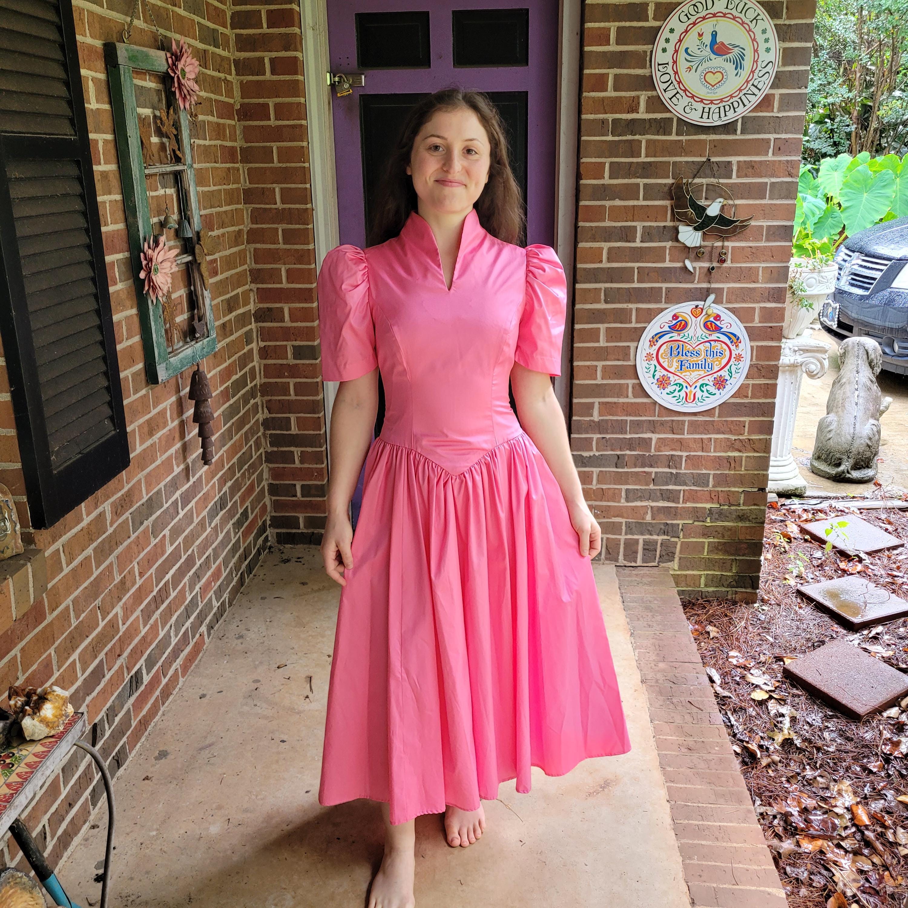 Vivian Salmon Pink Short Puff Sleeve Prom Dress Bridesmaid