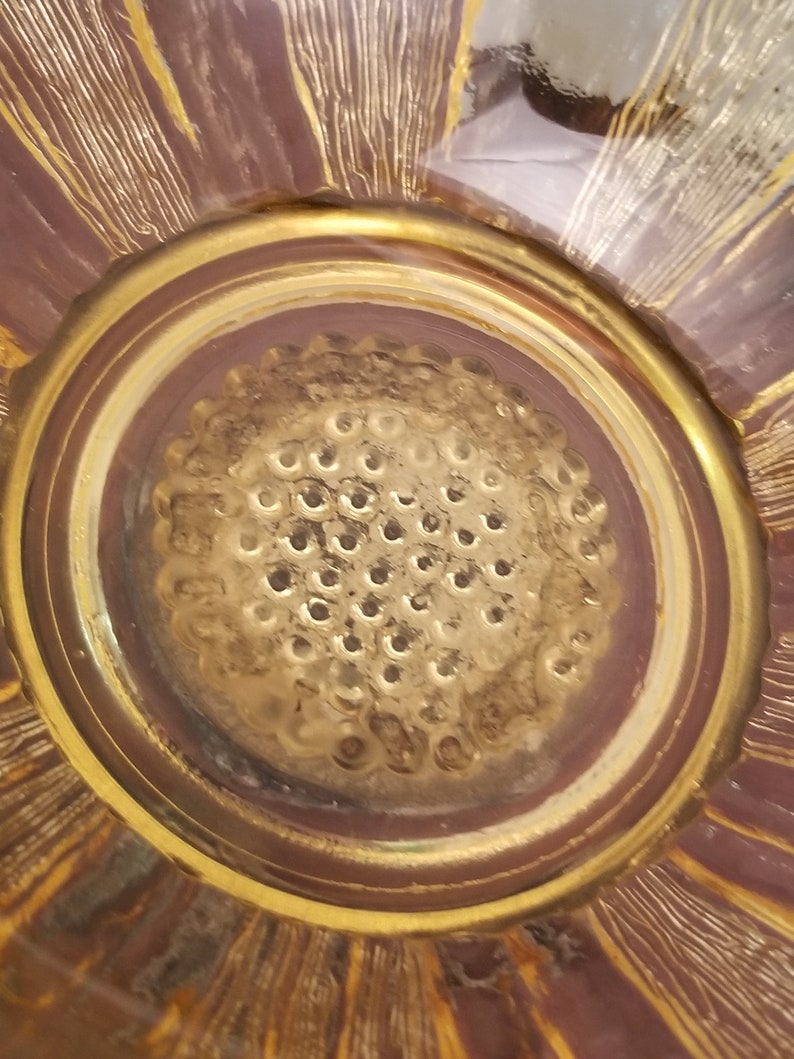 Amber Glass Sunflower Trinket Dish Decorative Bowl Amber Sunflower Candy Dish on Metal Pedestal Vintage Sunflower Bowl on a Pedestal