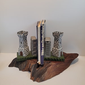 Rustic Castle Tower Wooden Bookends With Stash Drawer
