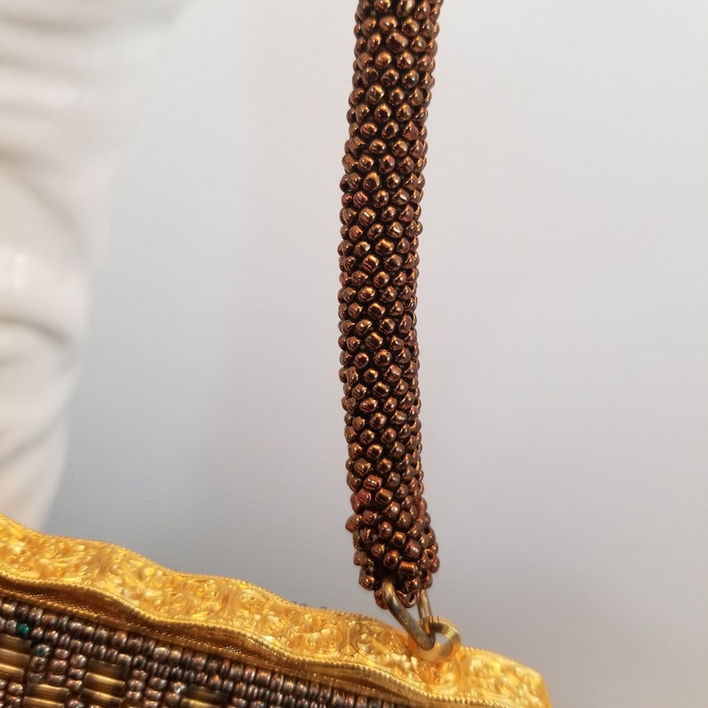Beaded Evening Clutch Beaded Statement Piece Clutch La Regale Beaded Clutch with Beaded Handle Brilliant Gold Hardware On Beaded Handbag